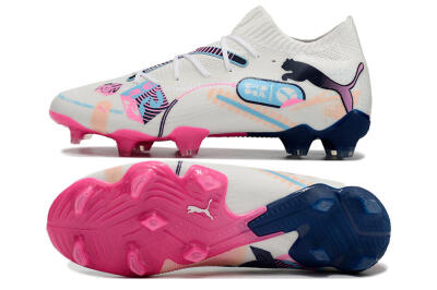 Puma Future Ultimate FG Firm Ground Soccer Cleats - White/Blue/Black/Pink