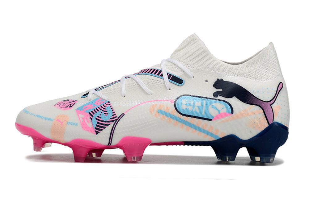 Puma Future Ultimate FG Firm Ground Soccer Cleats - White/Blue/Black/Pink 2