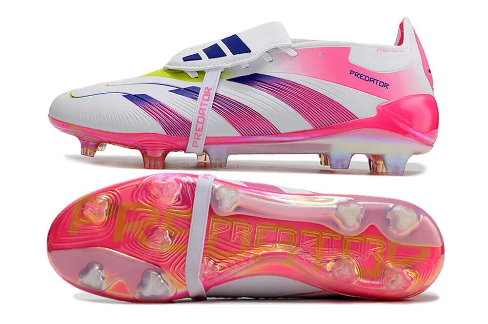 White Pink Purple FG Firm Ground Soccer Cleats Laceless Predator
