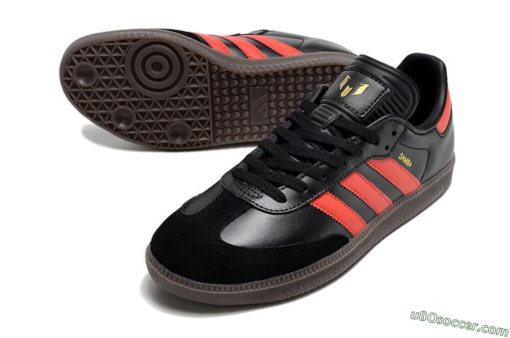 Adidas Samba Messi Indoor TF Artificial Turf Soccer Shoes - Black/Red/Brown 3