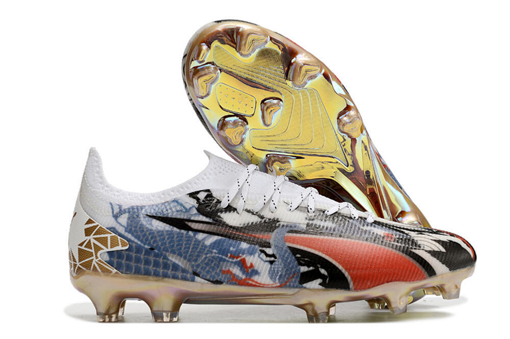 Puma Ultra Ultimate FG Firm Ground Soccer Cleats - White/Black/Red/Blue 1