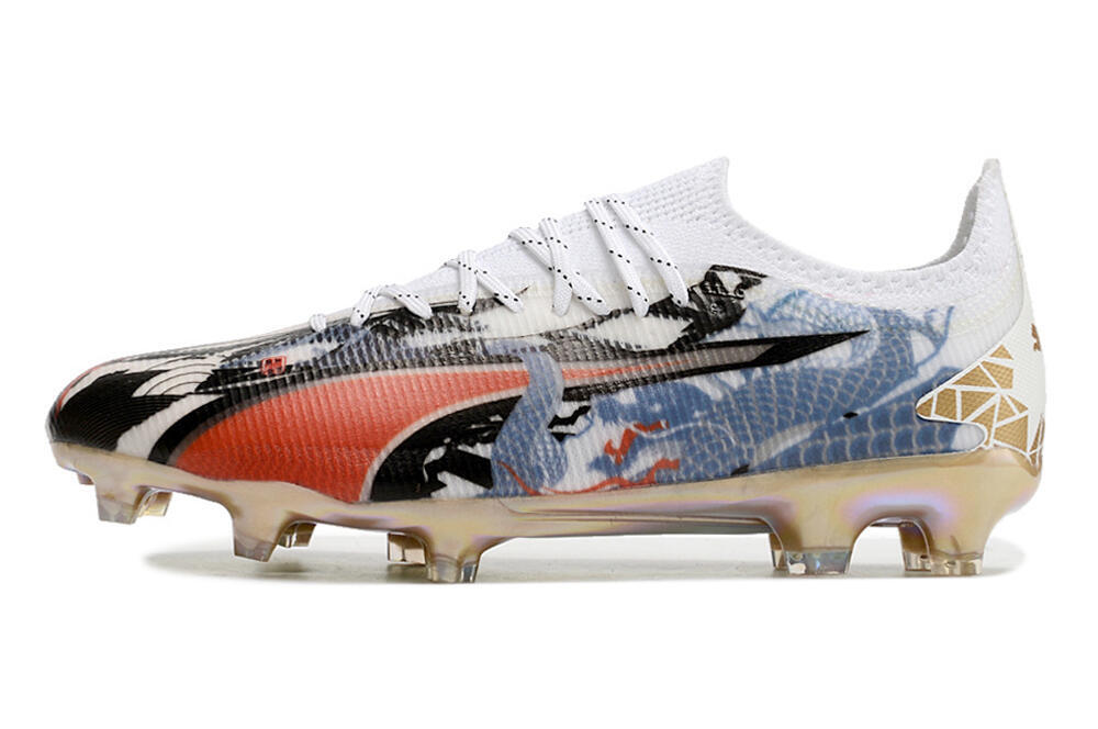 Puma Ultra Ultimate FG Firm Ground Soccer Cleats - White/Black/Red/Blue 2