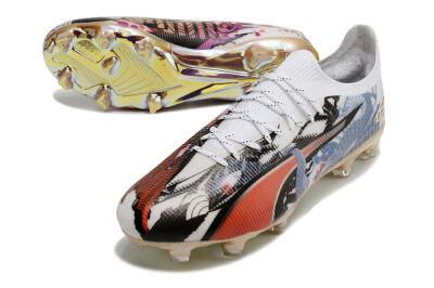 Puma Ultra Ultimate FG Firm Ground Soccer Cleats - White/Black/Red/Blue