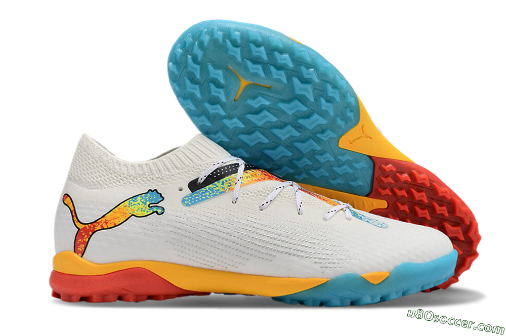 Puma Future Ultimate TF Artificial Turf Soccer Shoes - White/Blue/Yellow/Red 1
