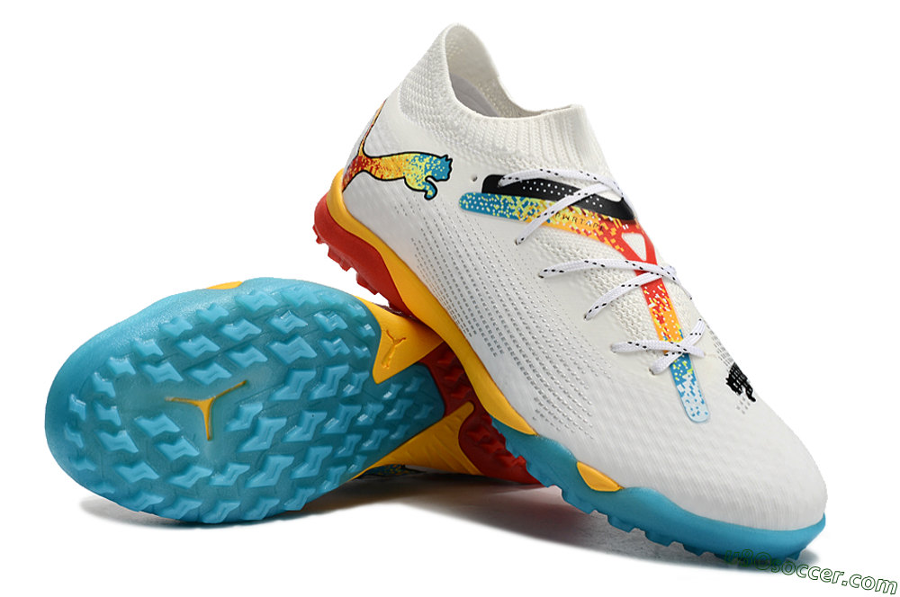 Puma Future Ultimate TF Artificial Turf Soccer Shoes - White/Blue/Yellow/Red 3