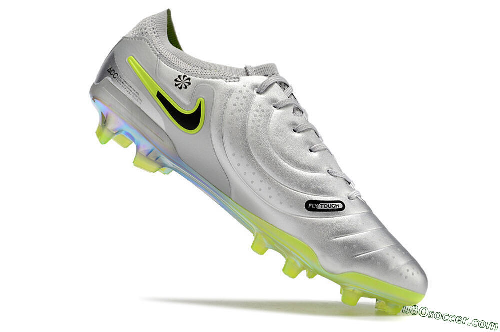 NikeTiempo Legend 10 Elite FG Firm Ground Soccer Cleats - Silver/Yellow/Black 4