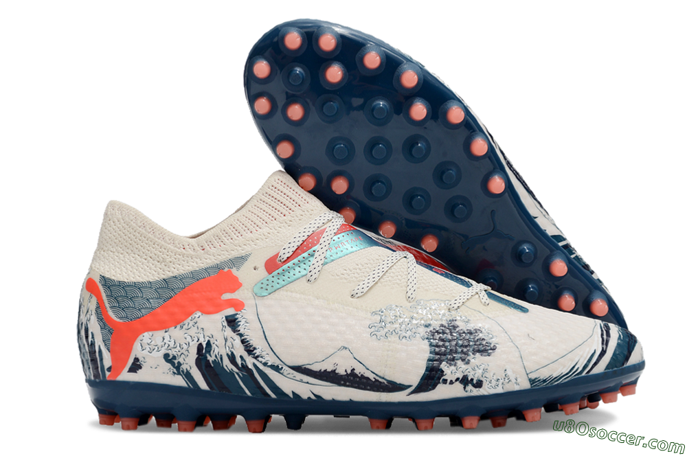 Puma Future Ultimate MG Multi Ground Soccer Cleats - Beige/Blue/Red 1