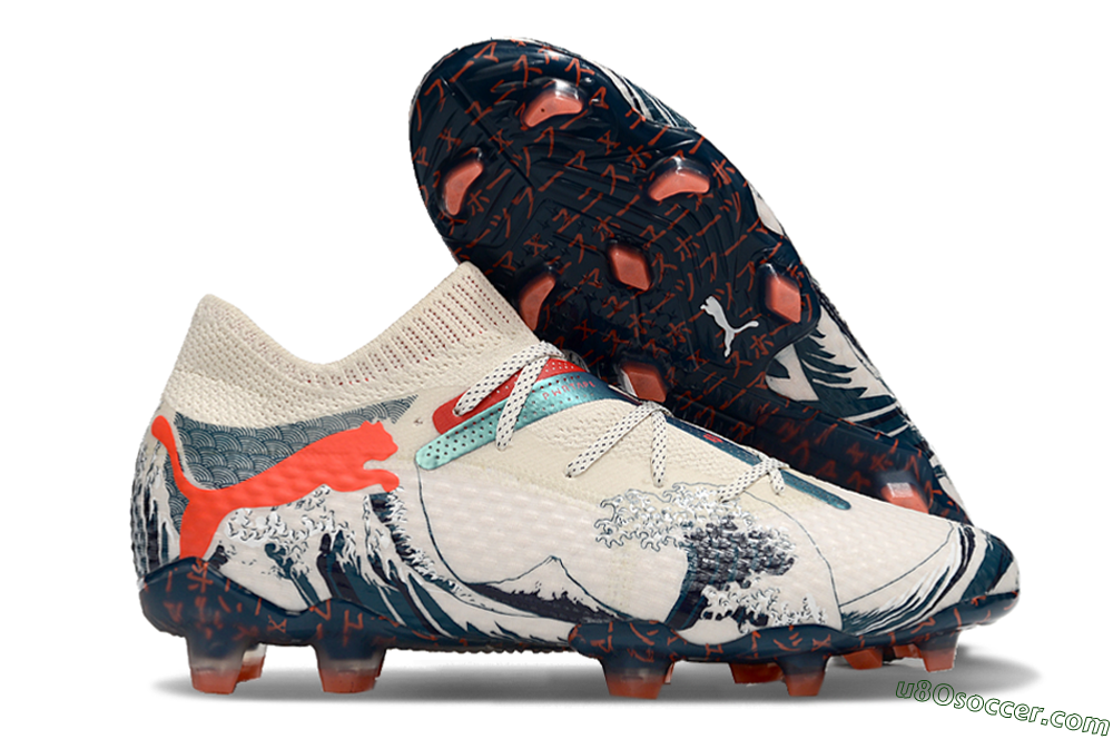 Puma Future Ultimate FG Firm Ground Soccer Cleats - Beige/Blue/Red 1