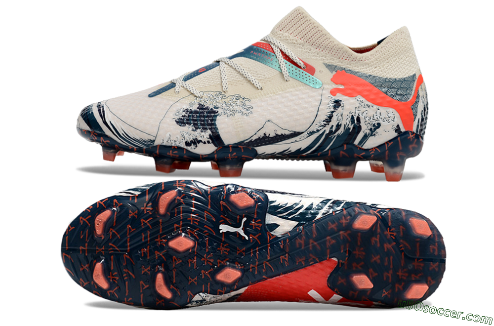 Puma Future Ultimate FG Firm Ground Soccer Cleats - Beige/Blue/Red 0