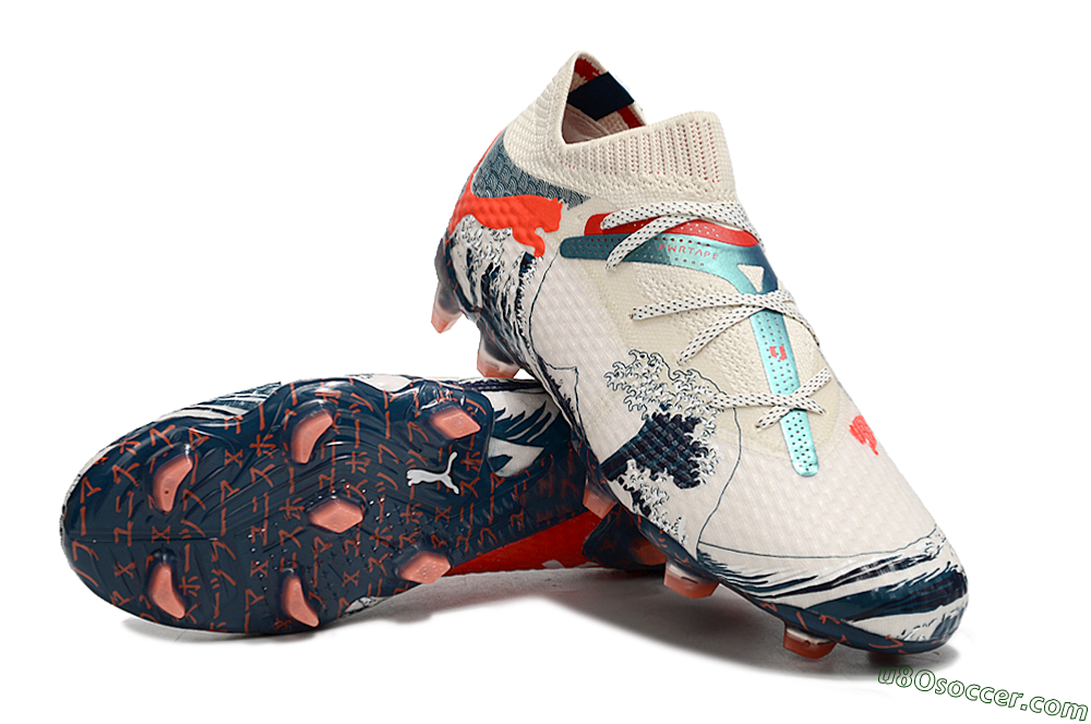 Puma Future Ultimate FG Firm Ground Soccer Cleats - Beige/Blue/Red 3