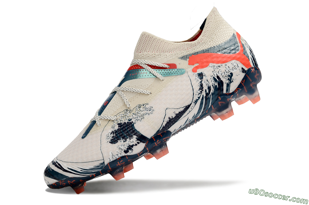 Puma Future Ultimate FG Firm Ground Soccer Cleats - Beige/Blue/Red 5