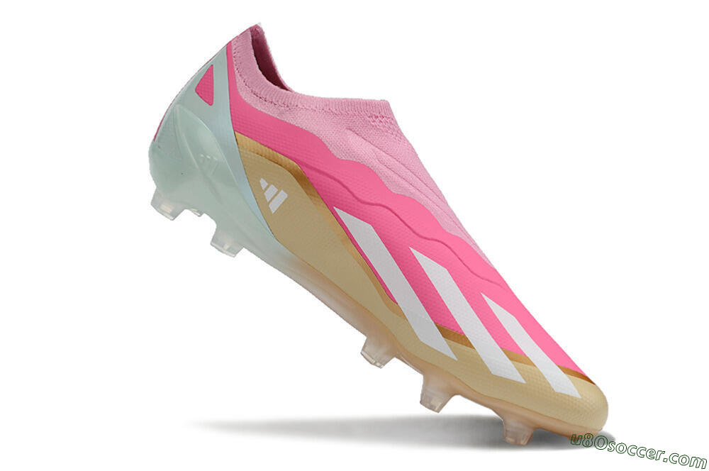 Adidas X Crazyfast+ Laceless FG Firm Ground Soccer Cleats - Pink/White/Gold/Jade 4