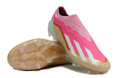 Adidas X Crazyfast+ Laceless FG Firm Ground Soccer Cleats - Pink/White/Gold/Jade