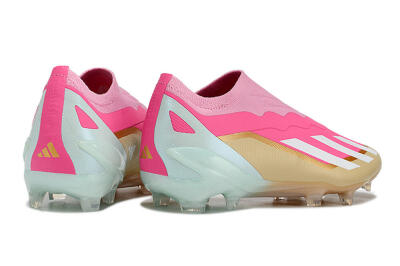 Adidas X Crazyfast+ Laceless FG Firm Ground Soccer Cleats - Pink/White/Gold/Jade