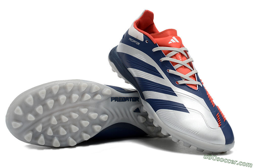 Adidas Predator 24 Elite TF Artificial Turf Soccer Shoes - Silver/Blue/Red 3