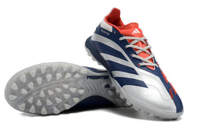 Adidas Predator 24 Elite TF Artificial Turf Soccer Shoes - Silver/Blue/Red