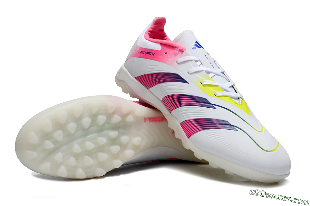 Adidas Predator 24 Elite TF Artificial Turf Soccer Shoes - White/Pink/Blue/Yellow 3
