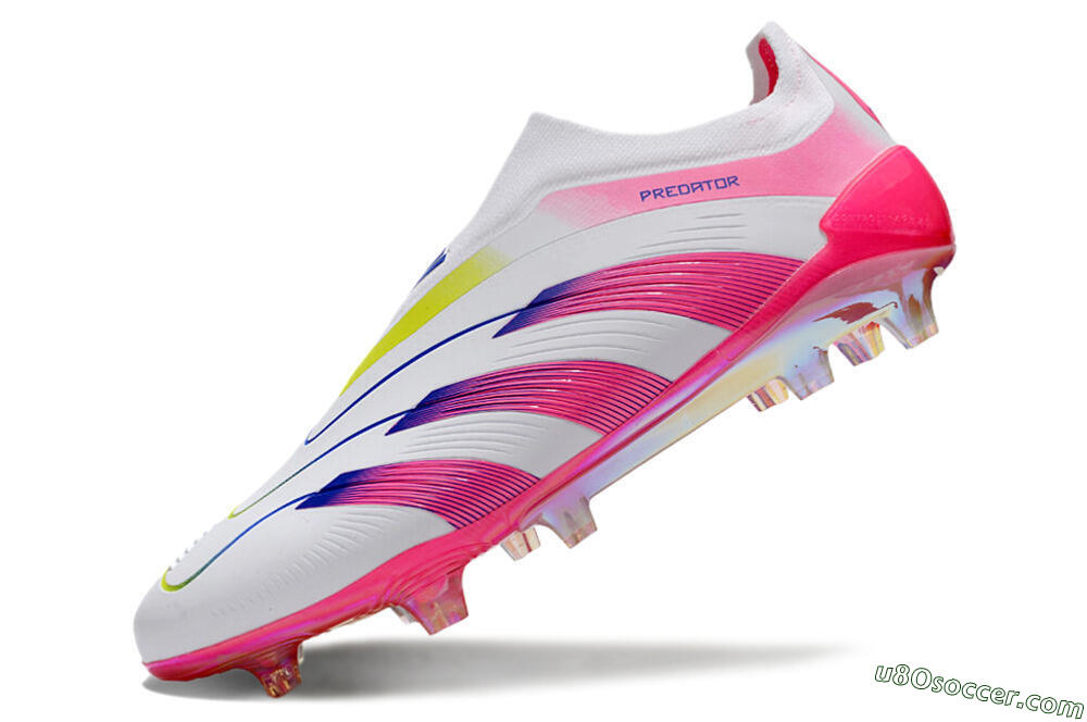 Adidas Predator Accuracy+ Laceless FG Firm Ground Soccer Cleats - White/Pink/Blue/Yellow 5