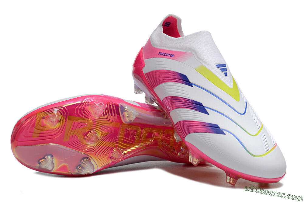 Adidas Predator Accuracy+ Laceless FG Firm Ground Soccer Cleats - White/Pink/Blue/Yellow 3