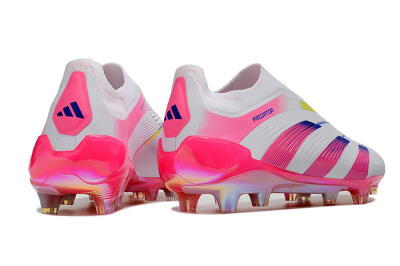 Adidas Predator Accuracy+ Laceless FG Firm Ground Soccer Cleats - White/Pink/Blue/Yellow
