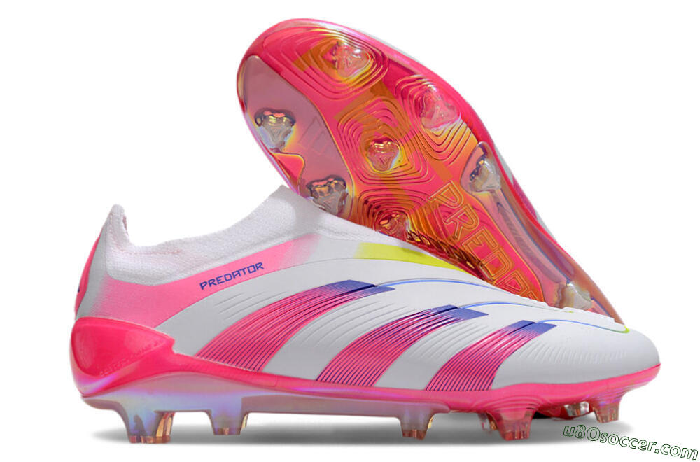 Adidas Predator Accuracy+ Laceless FG Firm Ground Soccer Cleats - White/Pink/Blue/Yellow 1