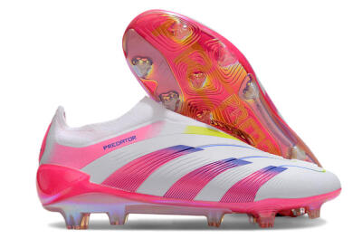 Adidas Predator Accuracy+ Laceless FG Firm Ground Soccer Cleats - White/Pink/Blue/Yellow