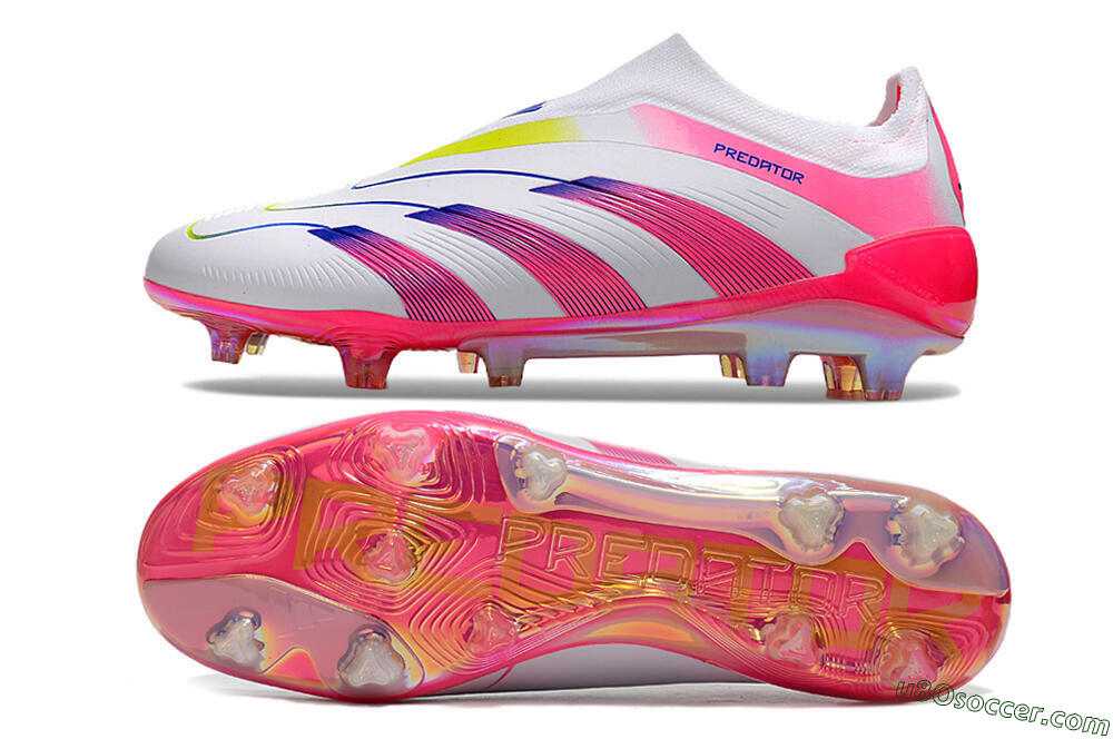 Adidas Predator Accuracy+ Laceless FG Firm Ground Soccer Cleats - White/Pink/Blue/Yellow 0