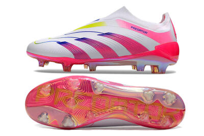 Adidas Predator Accuracy+ Laceless FG Firm Ground Soccer Cleats - White/Pink/Blue/Yellow