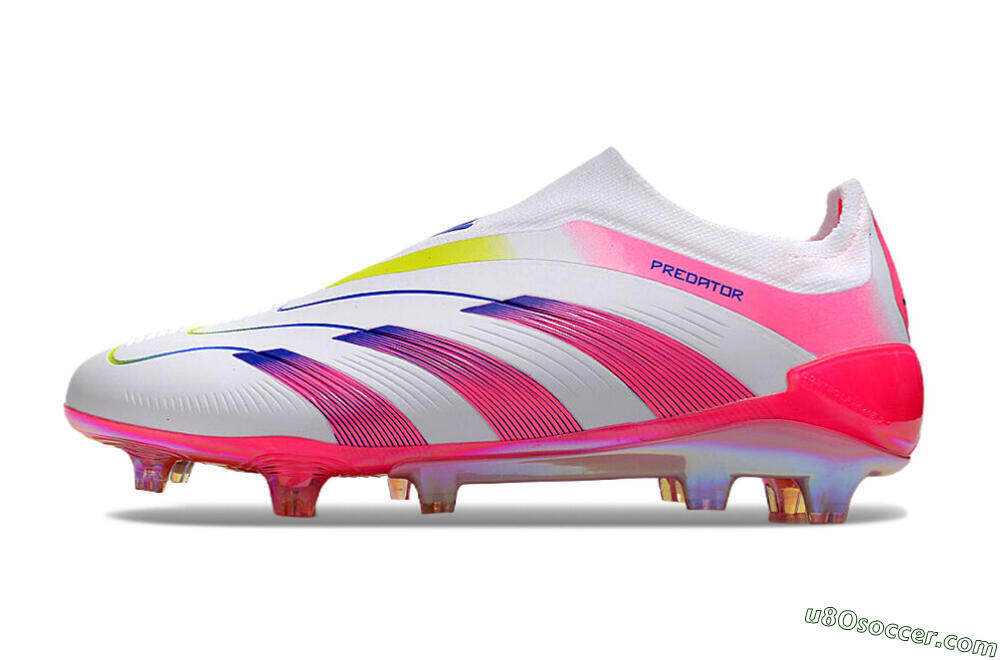 Adidas Predator Accuracy+ Laceless FG Firm Ground Soccer Cleats - White/Pink/Blue/Yellow 2