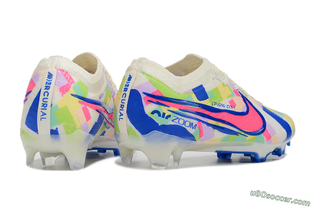 Nike Air Zoom Mercurial Vapor 15 Elite FG Firm Ground Soccer Cleats - Beige/Blue/Yellow/Pink 6
