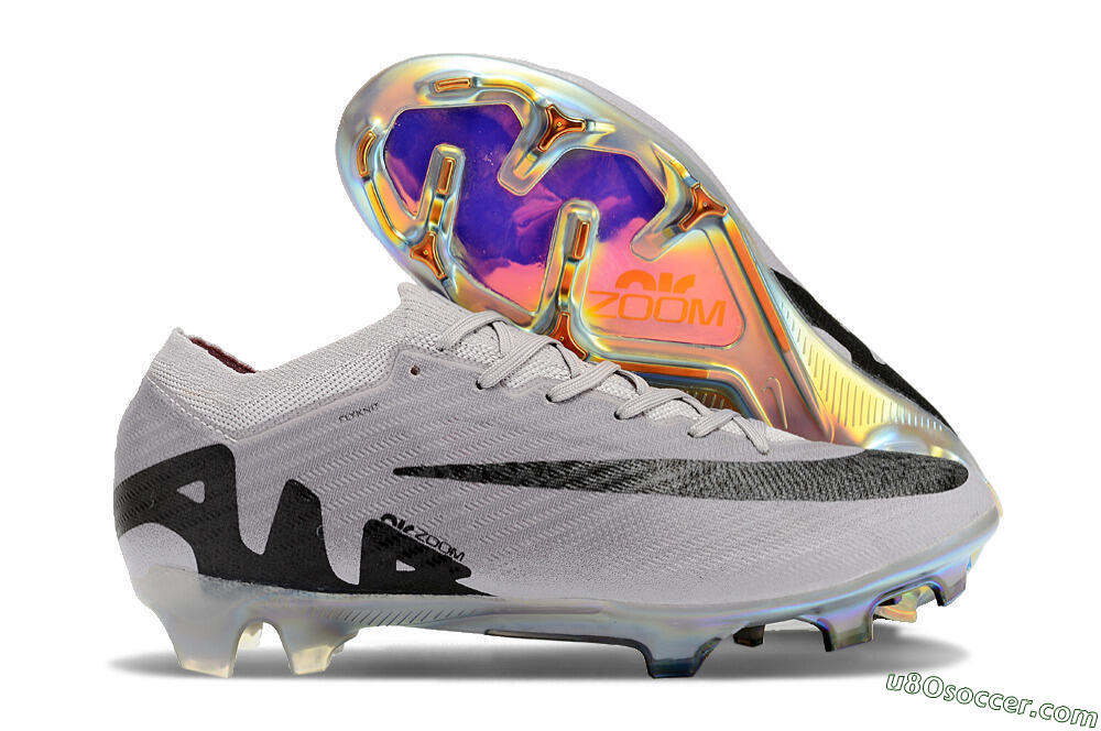 Nike Air Zoom Mercurial Vapor 15 Elite FG Firm Ground Soccer Cleats - Grey/Black/Gold 1