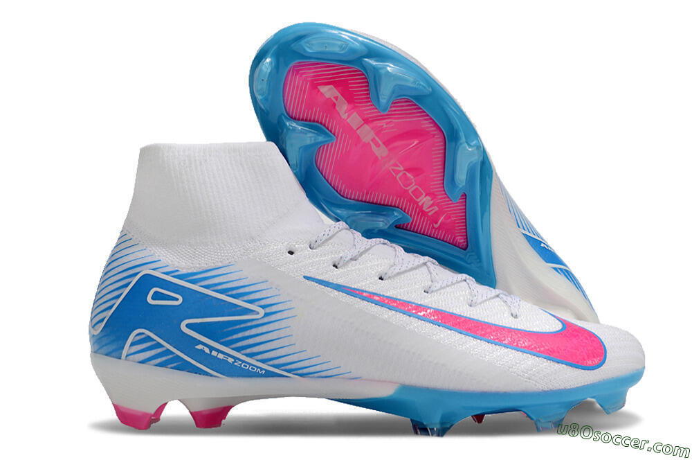 Nike Air Zoom Mercurial Superfly 10 Elite FG Firm Ground Soccer Cleats - White/Pink/Blue 1