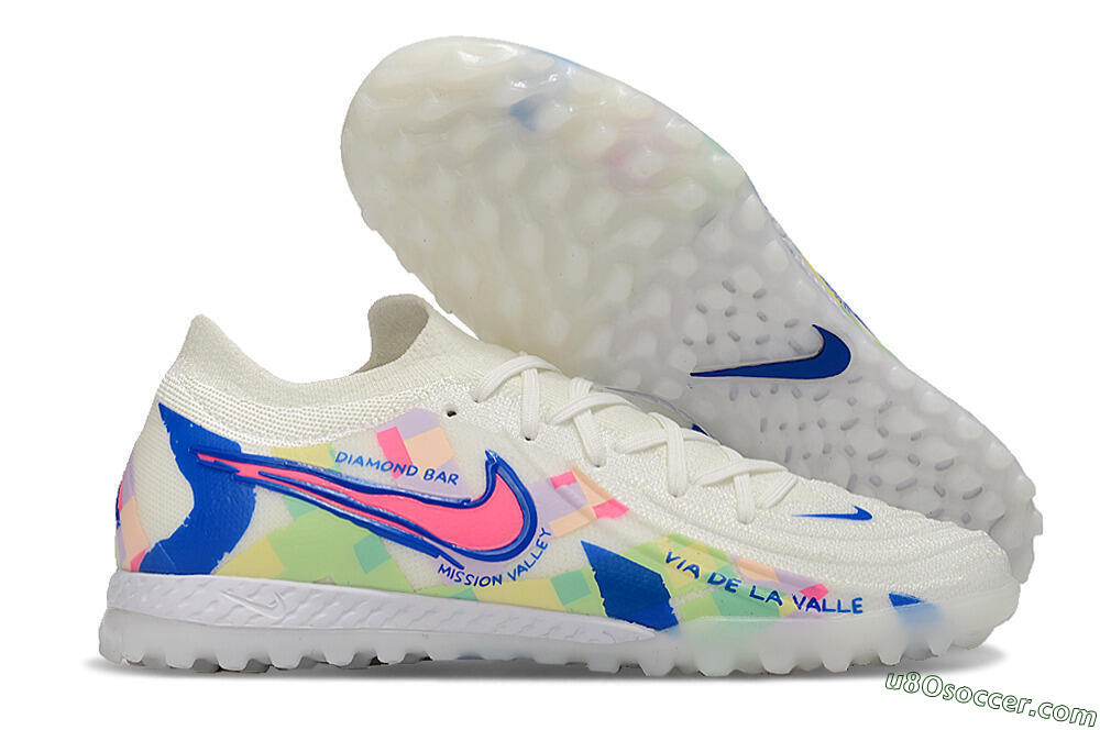 Nike Phantom GX 2 Elite TF Artificial Turf Soccer Shoes - Beige/Blue/Yellow/Pink 1