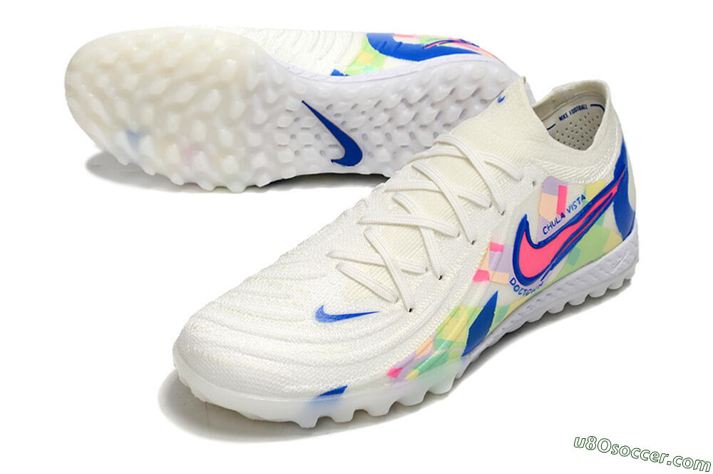 Nike Phantom GX 2 Elite TF Artificial Turf Soccer Shoes - Beige/Blue/Yellow/Pink 3