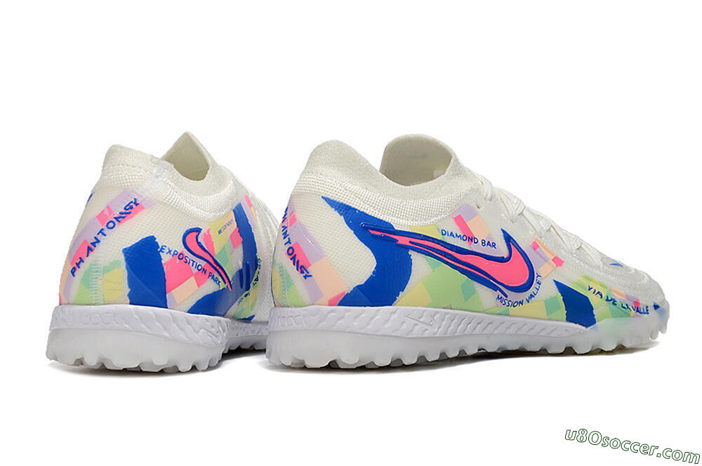 Nike Phantom GX 2 Elite TF Artificial Turf Soccer Shoes - Beige/Blue/Yellow/Pink 6