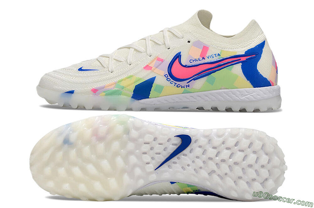 Nike Phantom GX 2 Elite TF Artificial Turf Soccer Shoes - Beige/Blue/Yellow/Pink 0