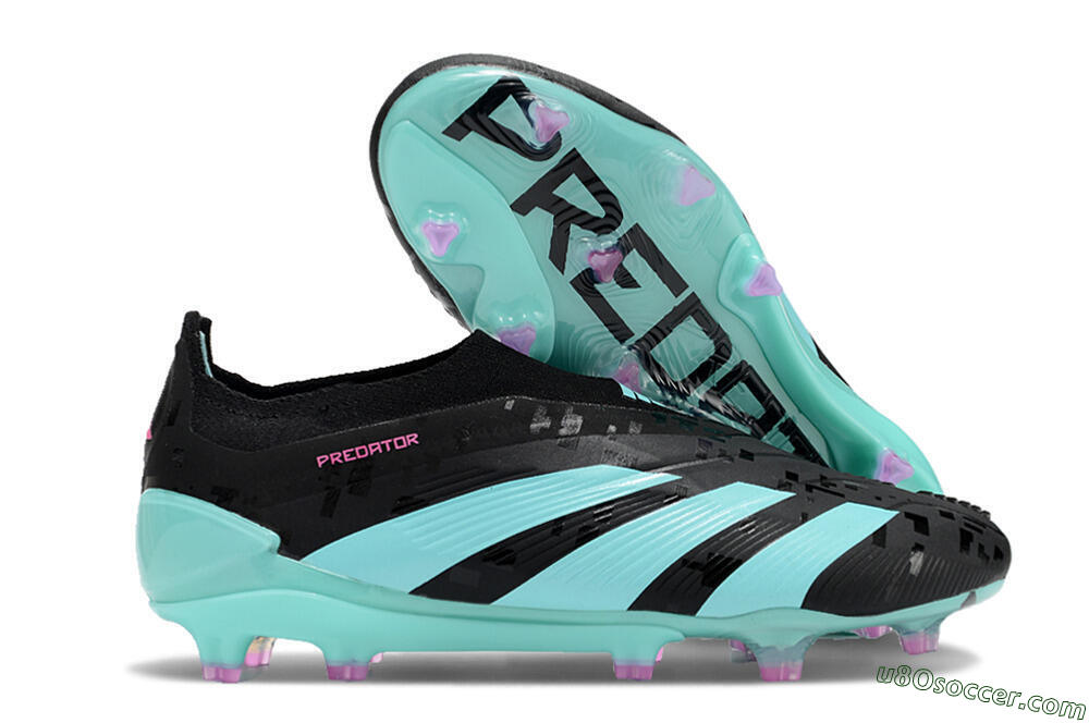 Adidas Predator+ Elite Laceless FG Firm Ground Soccer Cleats - Black/Jade/Pink 1