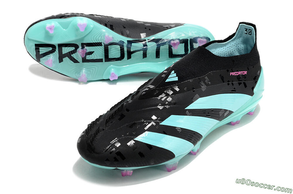 Adidas Predator+ Elite Laceless FG Firm Ground Soccer Cleats - Black/Jade/Pink 3