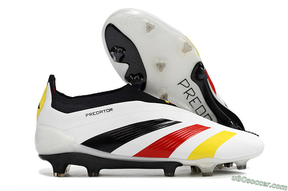 Adidas Predator+ Elite Laceless FG Firm Ground Soccer Cleats - White/Yellow/Red/Black 1