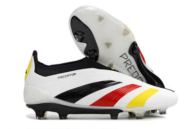 Adidas Predator+ Elite Laceless FG Firm Ground Soccer Cleats - White/Yellow/Red/Black