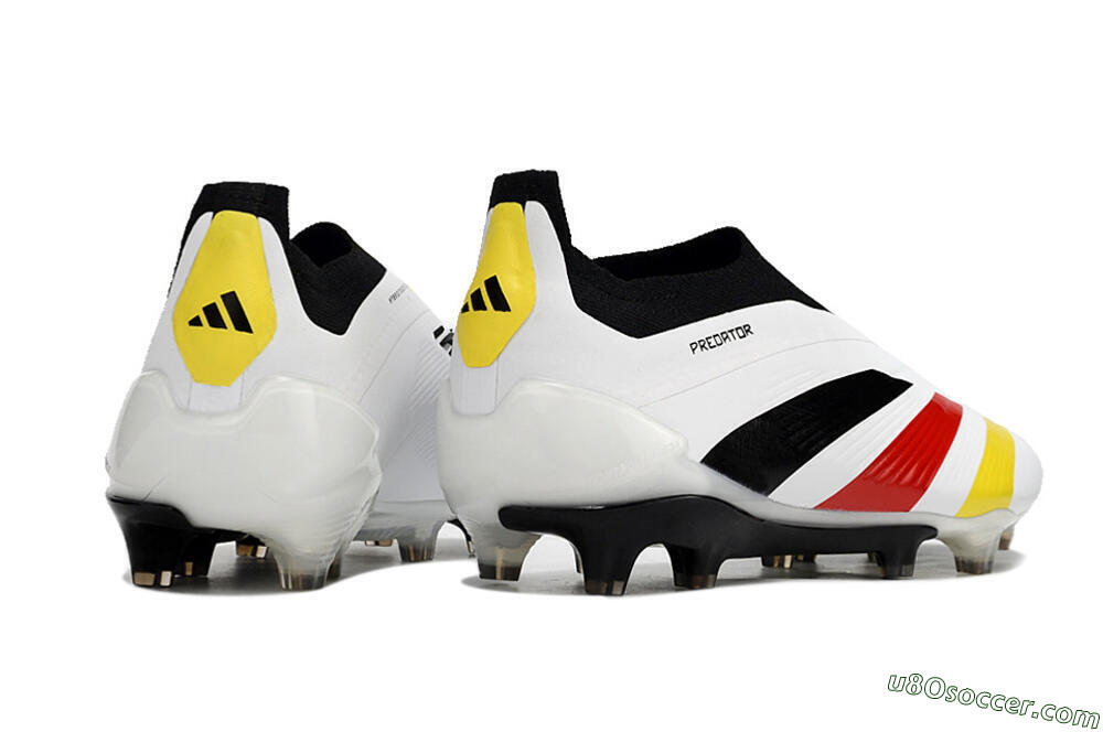 Adidas Predator+ Elite Laceless FG Firm Ground Soccer Cleats - White/Yellow/Red/Black 6