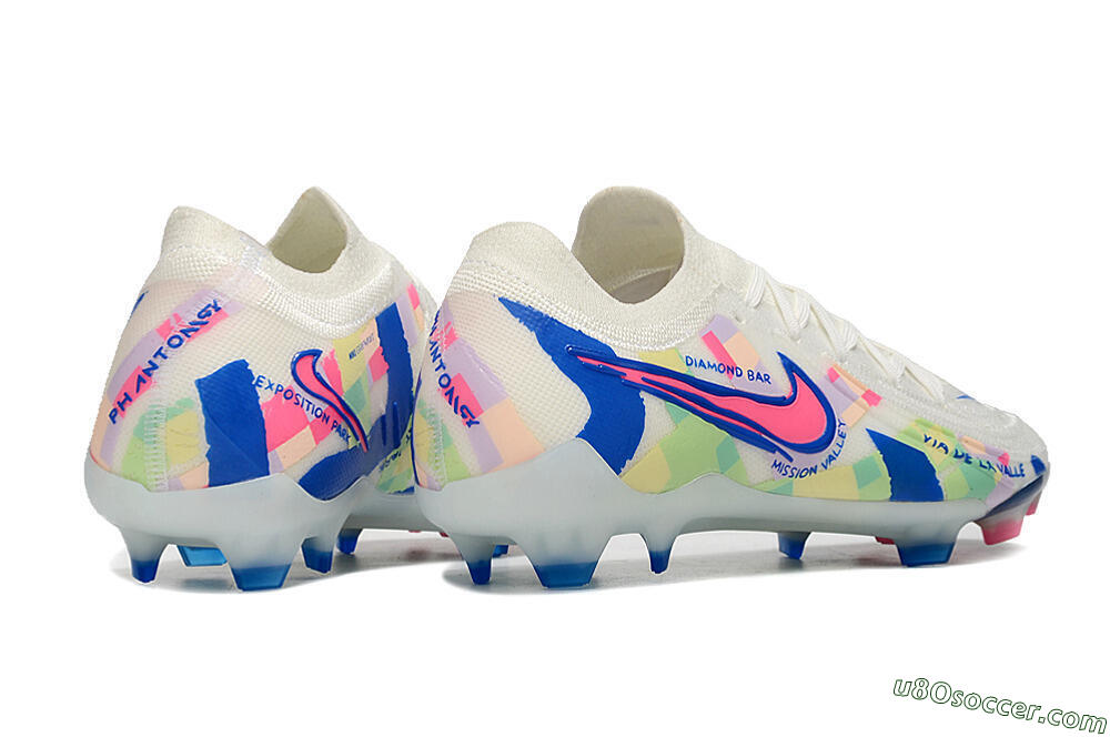 Nike Phantom Luna Elite NU FG Firm Ground Soccer Cleats - Beige/Blue/Yellow/Pink 6