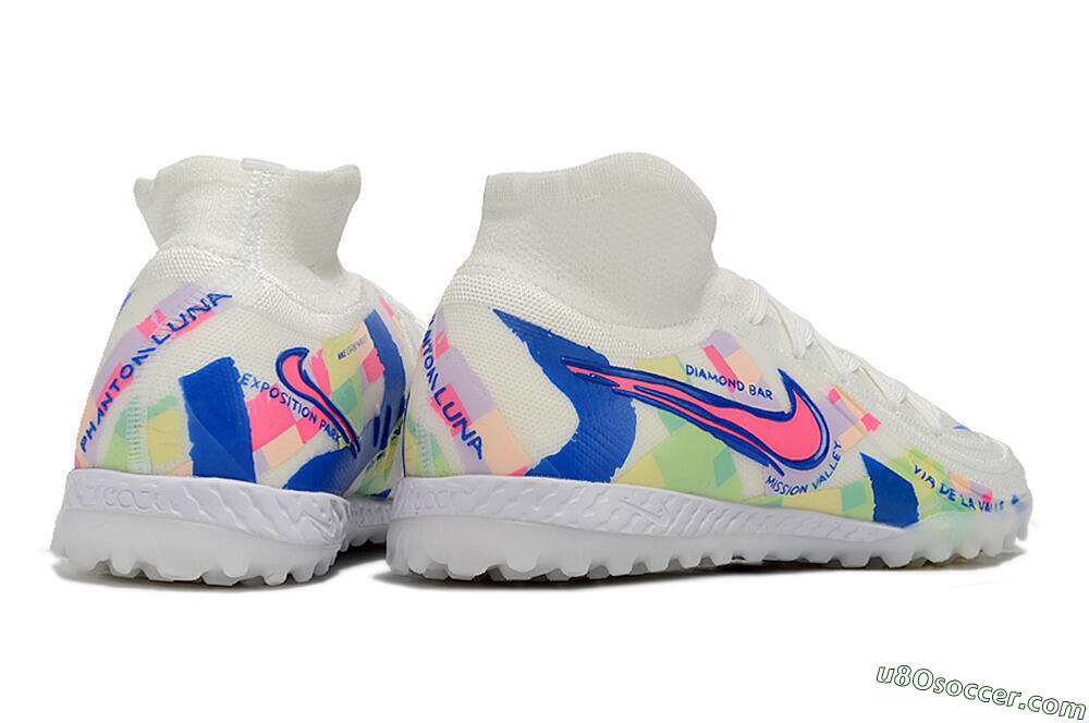 Nike Phantom Luna Elite NU TF Artificial Turf Soccer Shoes - Beige/Blue/Yellow/Pink 6