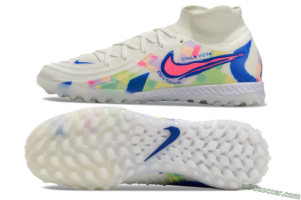 Nike Phantom Luna Elite NU TF Artificial Turf Soccer Shoes - Beige/Blue/Yellow/Pink 0
