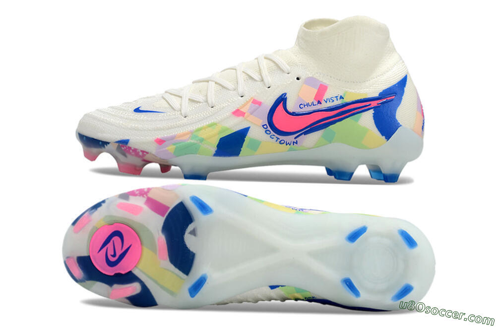 Nike Phantom Luna Elite NU FG Firm Ground Soccer Cleats - Beige/Blue/Yellow/Pink 0
