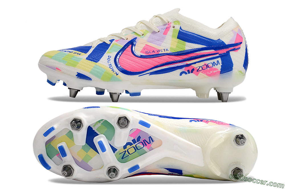 Nike Air Zoom Mercurial Vapor 15 Elite SG Soft Ground Soccer Cleats - Beige/Blue/Yellow/Pink 0