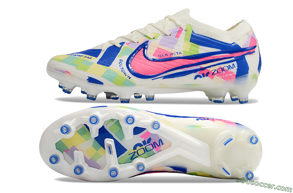 Nike Air Zoom Mercurial Vapor 15 Elite AG Artificial Grass Soccer Cleats - Beige/Blue/Yellow/Pink 0