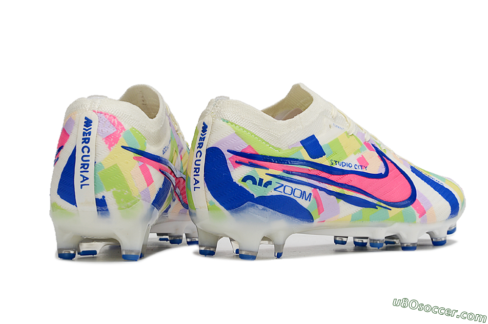 Nike Air Zoom Mercurial Vapor 15 Elite AG Artificial Grass Soccer Cleats - Beige/Blue/Yellow/Pink 6