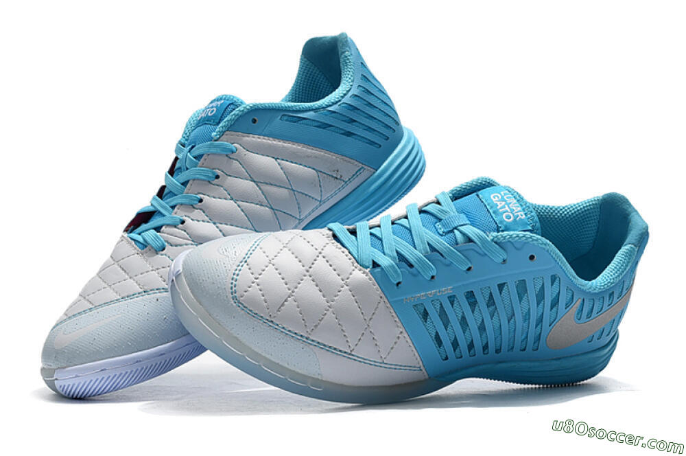 Nike Lunar Gato 2 IC Indoor & Futsal Soccer Shoes - White/Blue/Silver 4