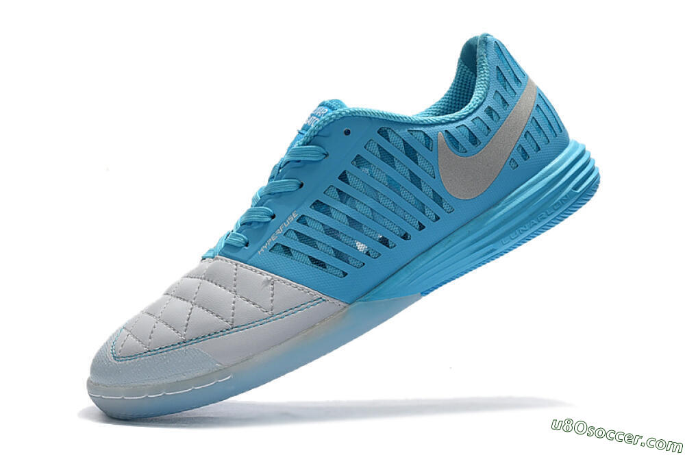 Nike Lunar Gato 2 IC Indoor & Futsal Soccer Shoes - White/Blue/Silver 6